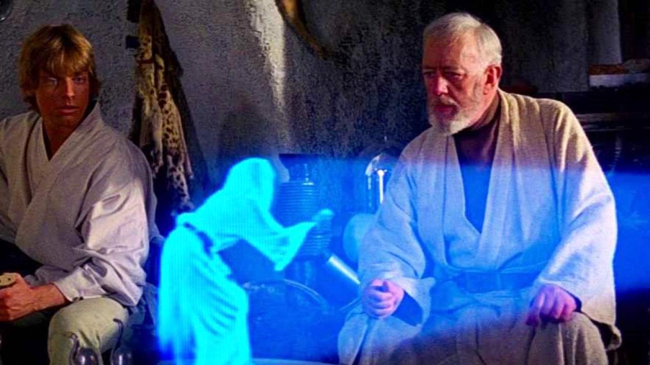 La famosa scena di "Star Wars" in cui Obi Wan vede l'ologramma della principessa Leyla nel film dell''77